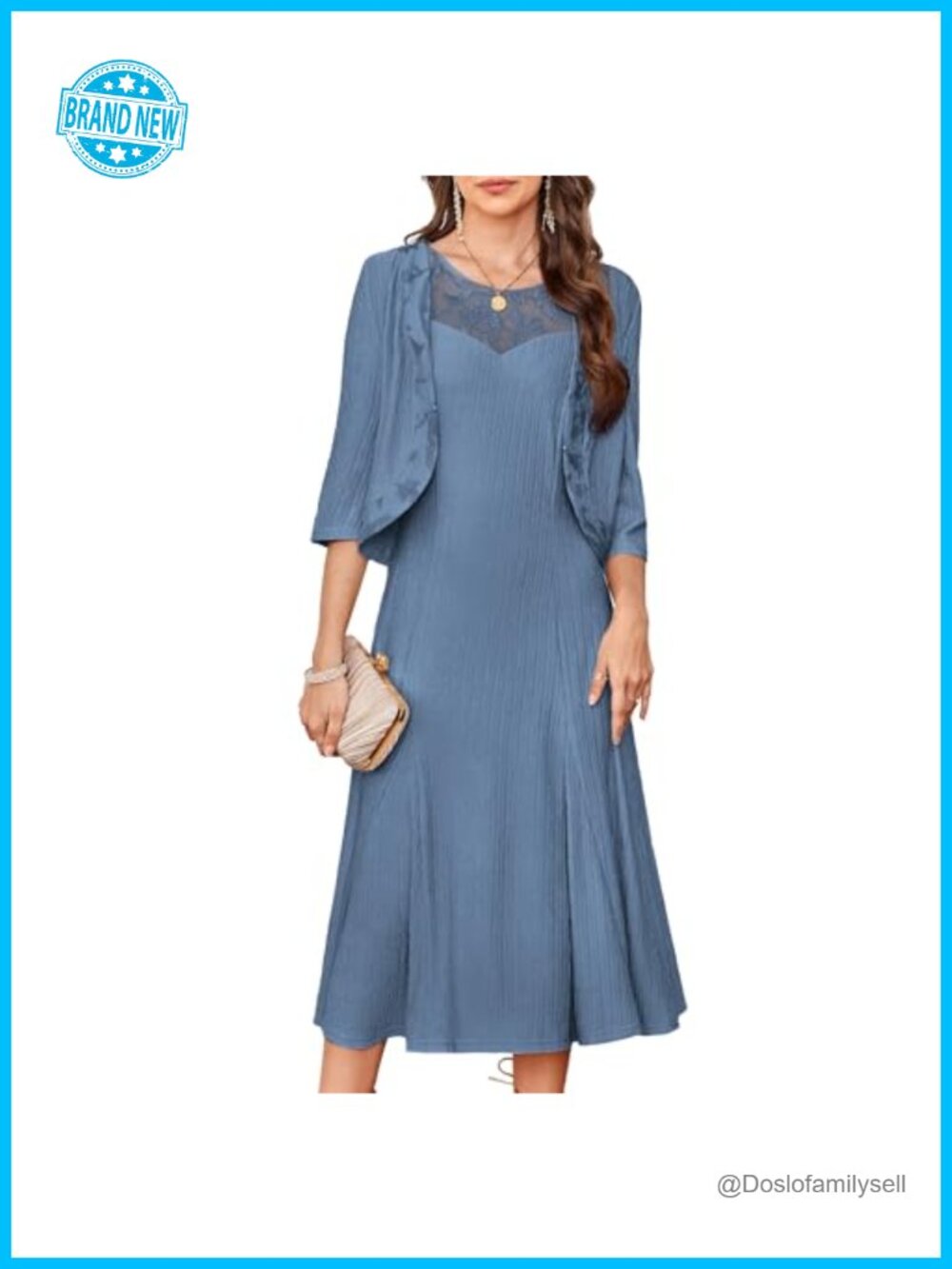 Two-Piece Sequined Midi Dress with Lace Jacket Formal Wedding Guest